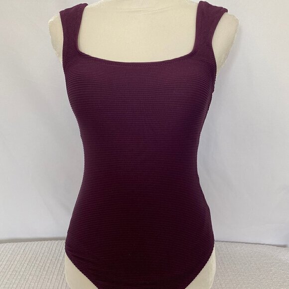 One Piece Square Neck Deep Purple Wine Bathing Suit - Picture 1 of 11